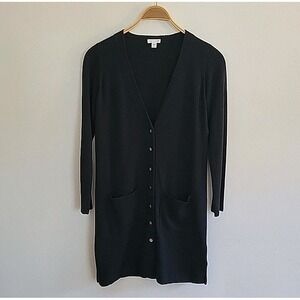 J Jill Longline Cardigan XS Black Cotton Blend V Neck Button Up Basic Minimalist